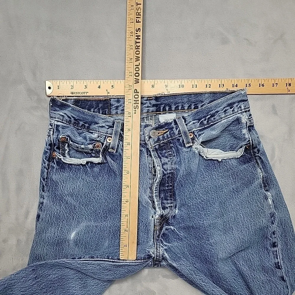 Levi's Jeans Mens 30x34 Faded Blue 501 Button Fly Straight Leg Distressed Denim